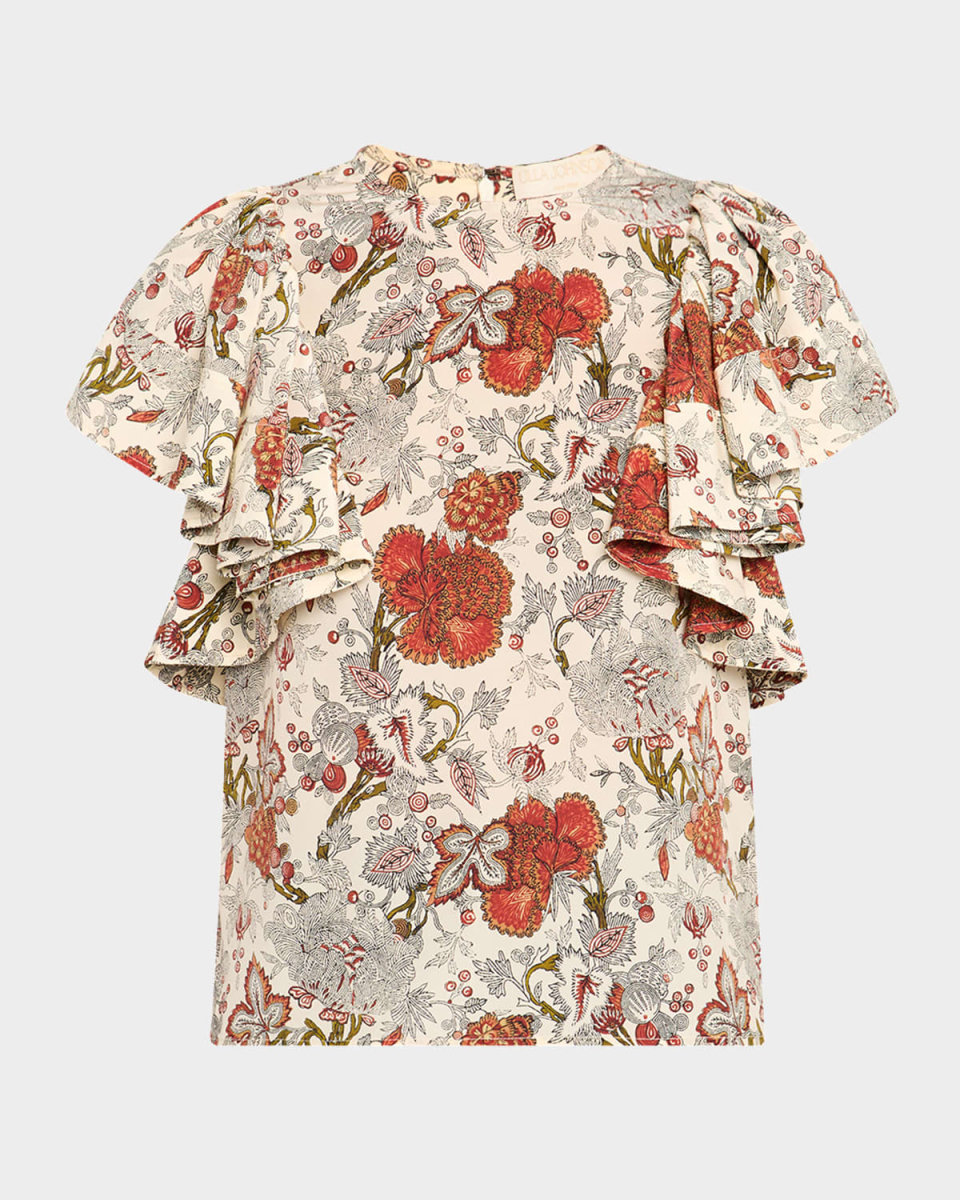 Lena Silk Flutter Sleeve Blouse